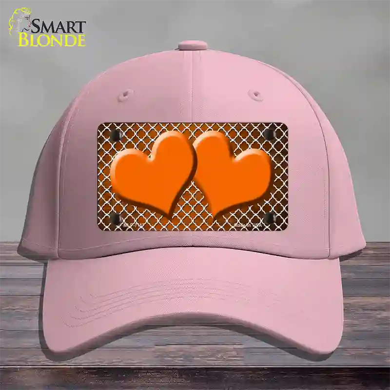 Orange White Quatrefoil Hearts Oil Rubbed Novelty License Plate Hat Cotton / Pink