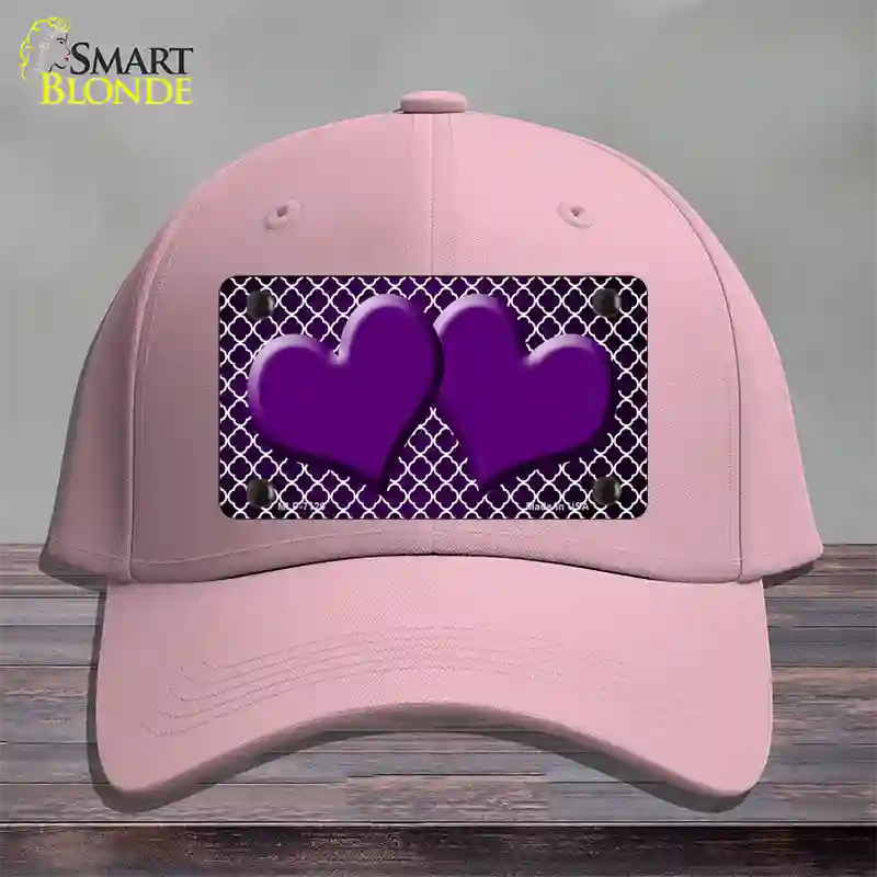 Purple White Quatrefoil Hearts Oil Rubbed Novelty License Plate Hat Cotton / Pink