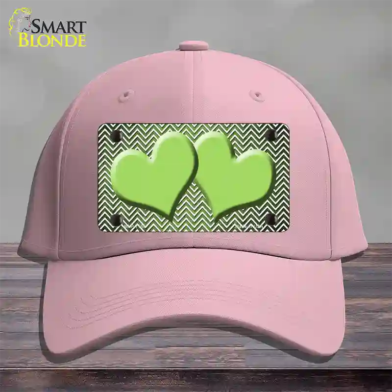 Lime Green White Small Chevron Hearts Oil Rubbed Novelty License Plate Hat Cotton / Pink