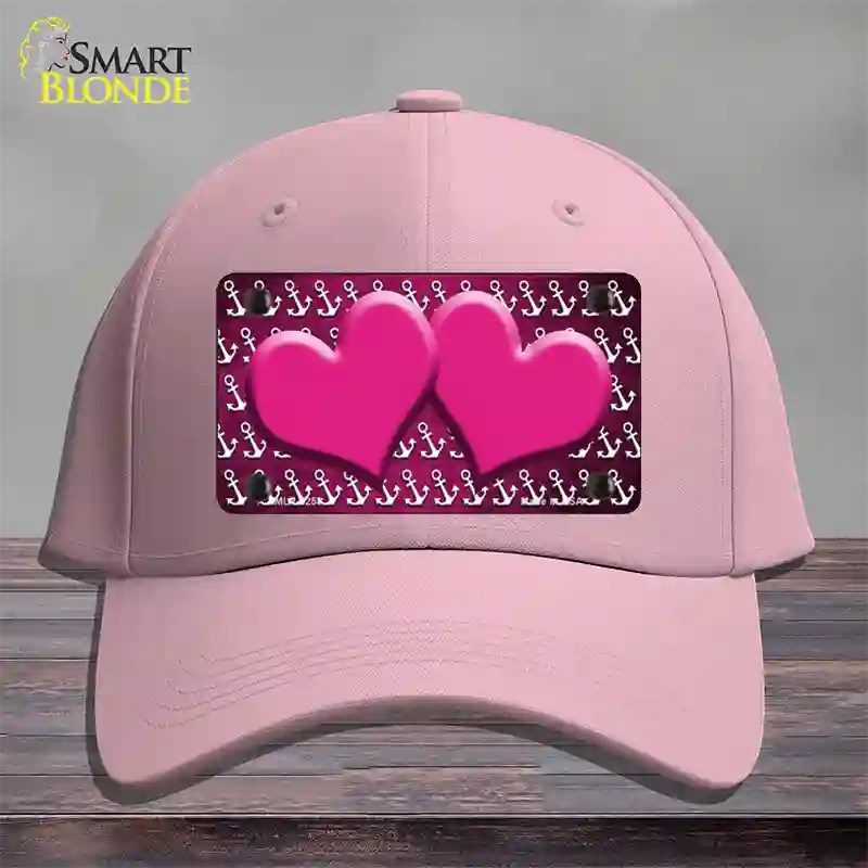 Pink White Anchor Hearts Oil Rubbed Novelty License Plate Hat Cotton / Pink