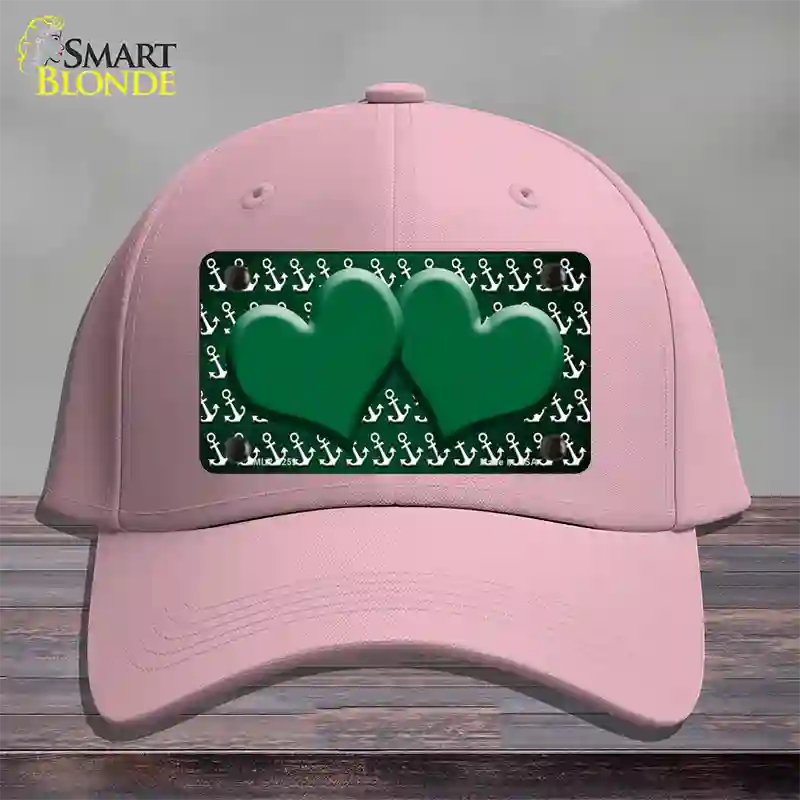 Green White Anchor Hearts Oil Rubbed Novelty License Plate Hat Cotton / Pink