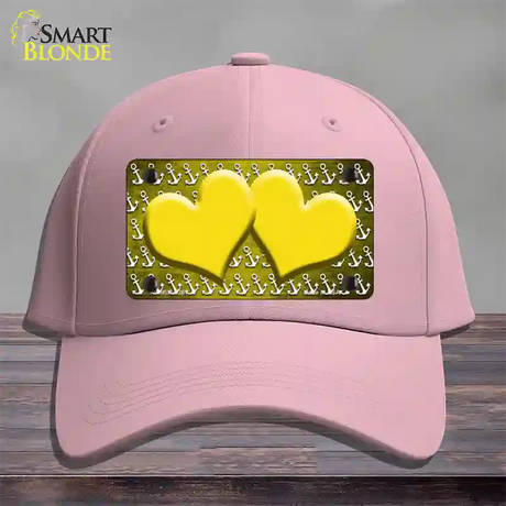 Yellow White Anchor Hearts Oil Rubbed Novelty License Plate Hat Cotton / Pink