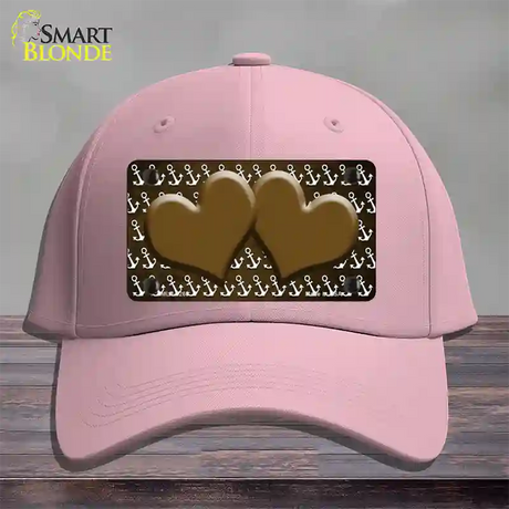 Brown White Anchor Hearts Oil Rubbed Novelty License Plate Hat Cotton / Pink