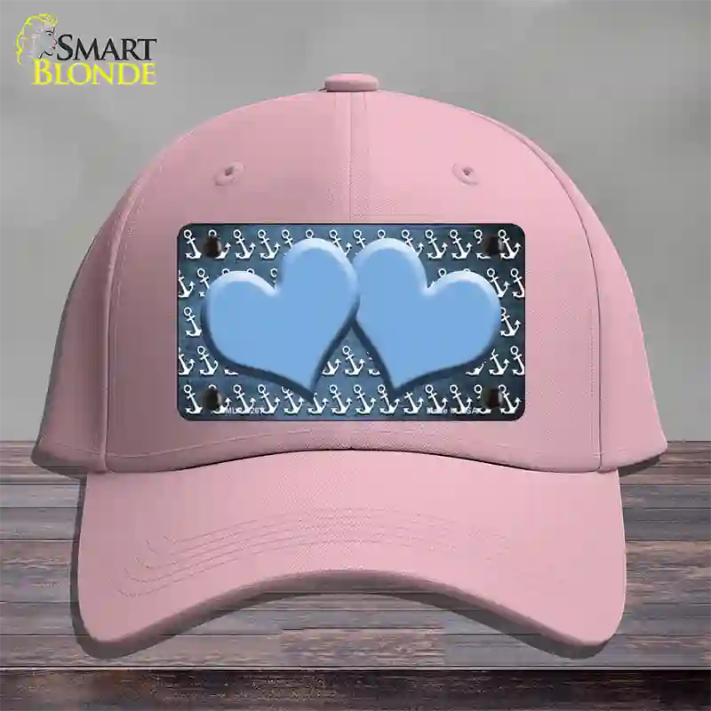 Light Blue White Anchor Hearts Oil Rubbed Novelty License Plate Hat Cotton / Pink