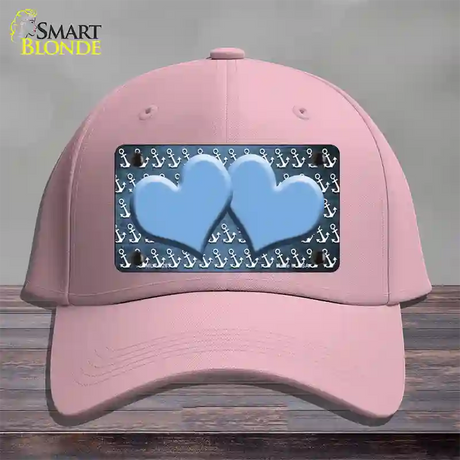 Light Blue White Anchor Hearts Oil Rubbed Novelty License Plate Hat Cotton / Pink