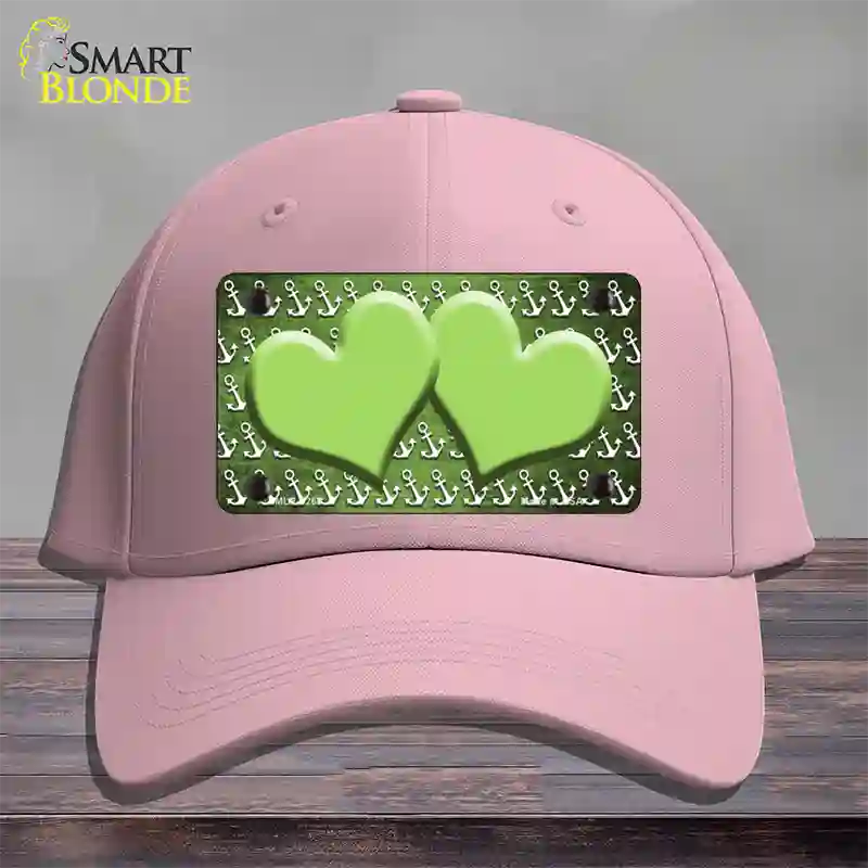 Lime Green White Anchor Hearts Oil Rubbed Novelty License Plate Hat Cotton / Pink