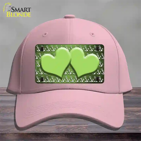 Lime Green White Anchor Hearts Oil Rubbed Novelty License Plate Hat Cotton / Pink