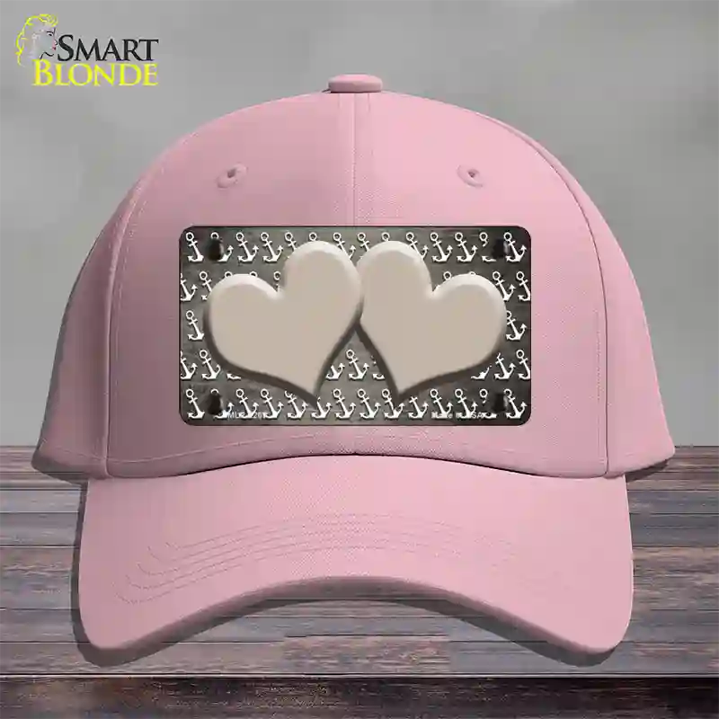 Tan White Anchor Hearts Oil Rubbed Novelty License Plate Hat Cotton / Pink