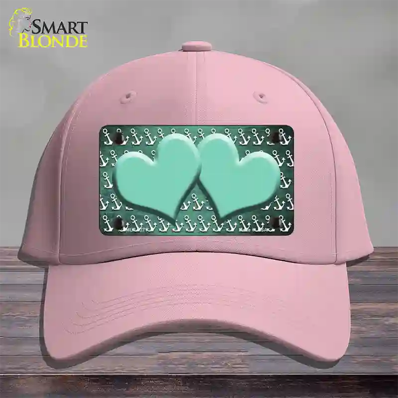 Mint White Anchor Hearts Oil Rubbed Novelty License Plate Hat Cotton / Pink