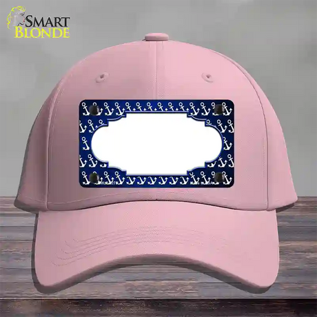 Blue White Anchor Scallop Oil Rubbed Novelty License Plate Hat Cotton / Pink