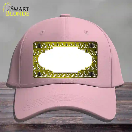 Yellow White Anchor Scallop Oil Rubbed Novelty License Plate Hat Cotton / Pink