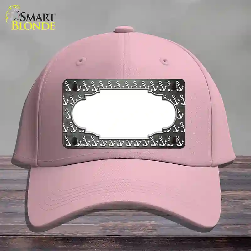 Gray White Anchor Scallop Oil Rubbed Novelty License Plate Hat Cotton / Pink