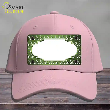 Lime Green White Anchor Scallop Oil Rubbed Novelty License Plate Hat Cotton / Pink