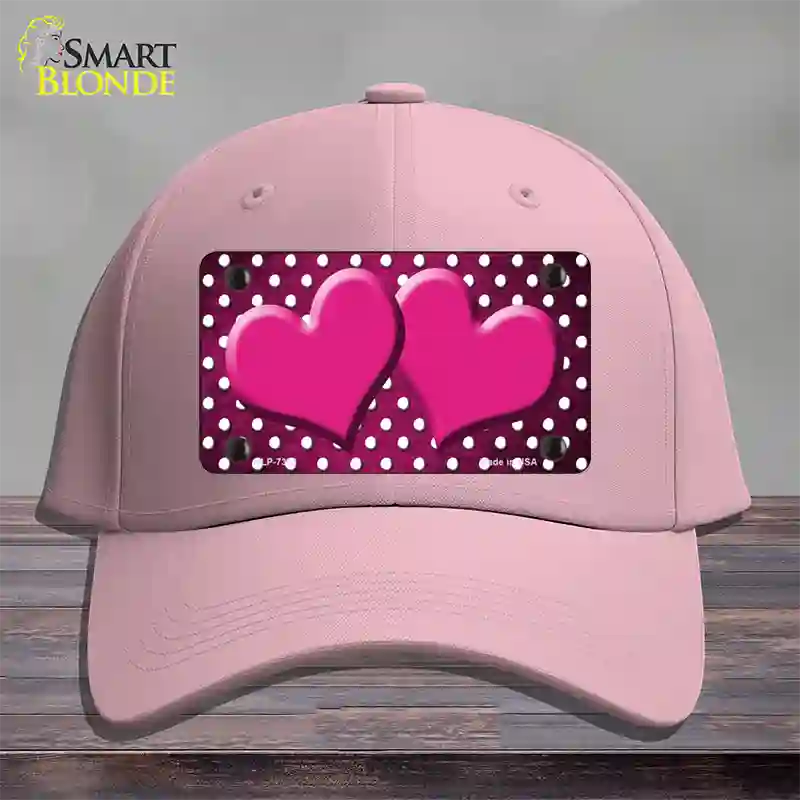 Pink White Small Dots Hearts Oil Rubbed Novelty License Plate Hat Cotton / Pink