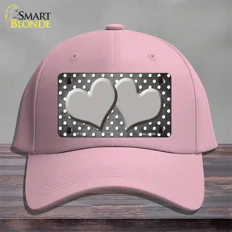 Gray White Small Dots Hearts Oil Rubbed Novelty License Plate Hat Cotton / Pink