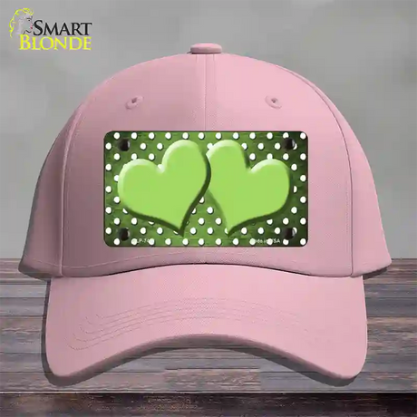 Lime Green White Small Dots Hearts Oil Rubbed Novelty License Plate Hat Cotton / Pink