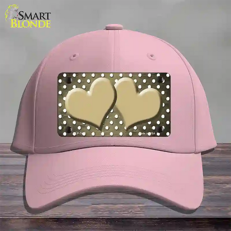 Gold White Small Dots Hearts Oil Rubbed Novelty License Plate Hat Cotton / Pink