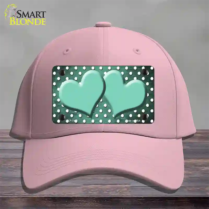 Mint White Small Dots Hearts Oil Rubbed Novelty License Plate Hat Cotton / Pink