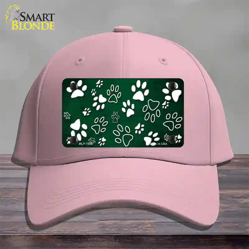 Green White Paw Oil Rubbed Novelty License Plate Hat Cotton / Pink