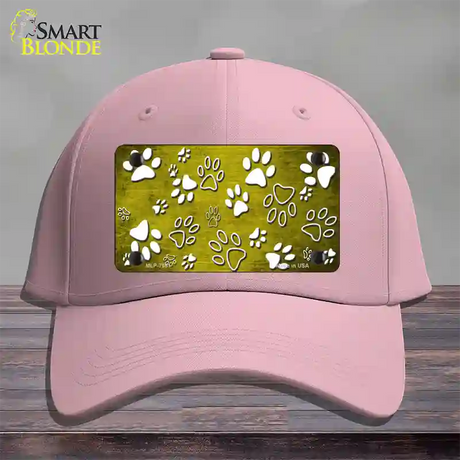 Yellow White Paw Oil Rubbed Novelty License Plate Hat Cotton / Pink