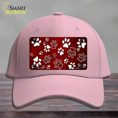 Red White Paw Oil Rubbed Novelty License Plate Hat Cotton / Pink