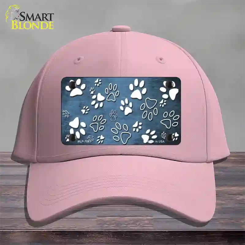 Light Blue White Paw Oil Rubbed Novelty License Plate Hat Cotton / Pink