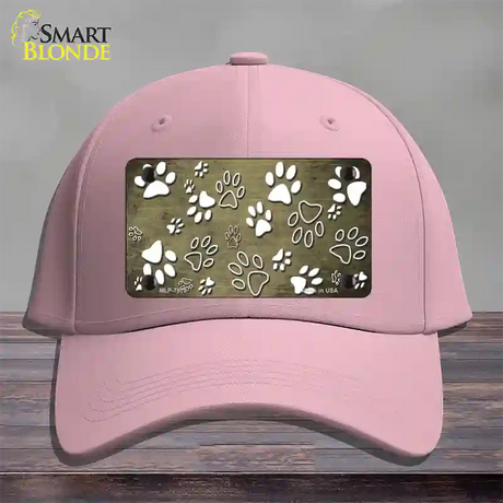 Gold White Paw Oil Rubbed Novelty License Plate Hat Cotton / Pink