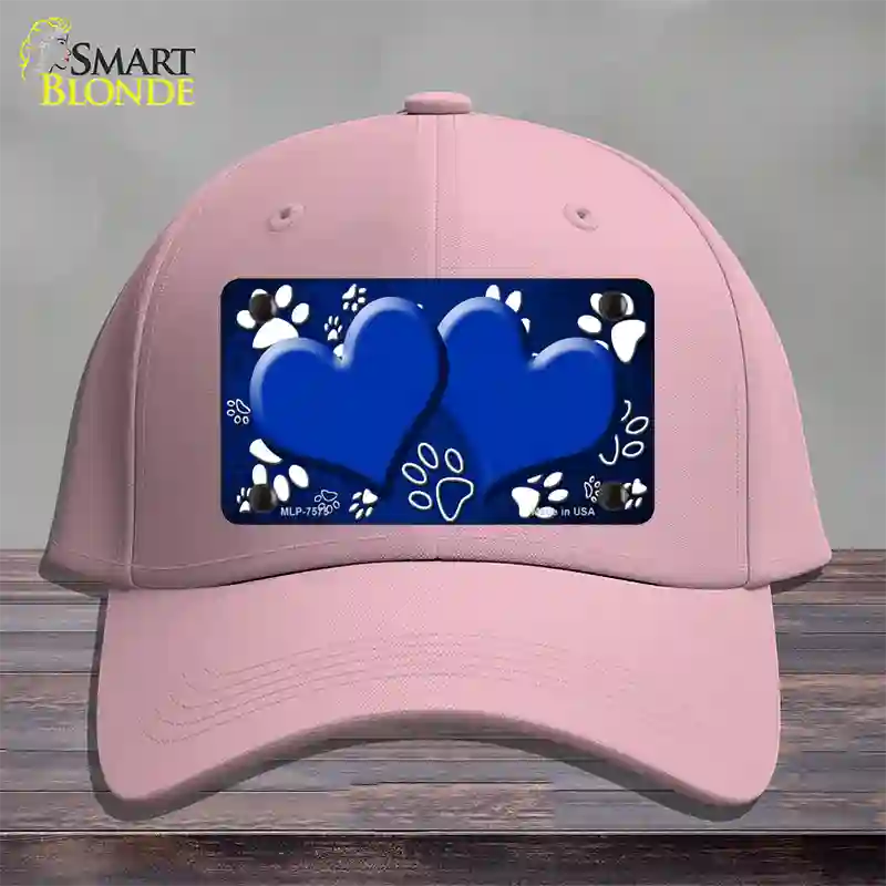 Paw Heart Blue White Novelty License Plate Hat Cotton / Pink