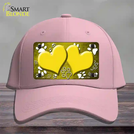 Paw Heart Yellow White Novelty License Plate Hat Cotton / Pink