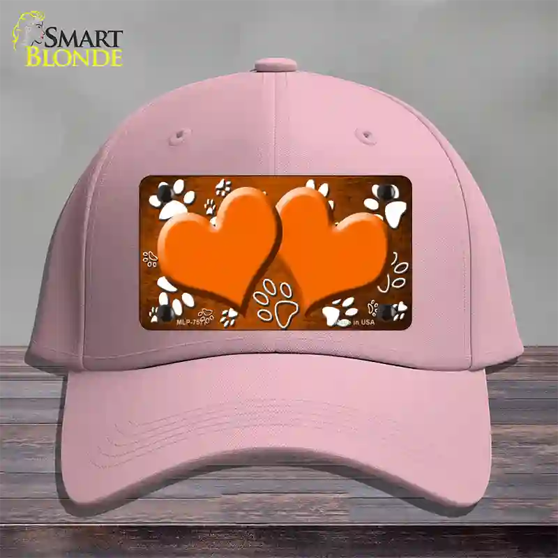 Paw Heart Orange White Novelty License Plate Hat Cotton / Pink