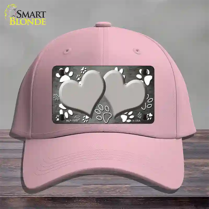 Paw Heart Gray White Novelty License Plate Hat Cotton / Pink