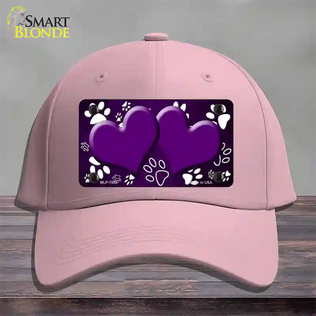 Paw Heart Purple White Novelty License Plate Hat Cotton / Pink