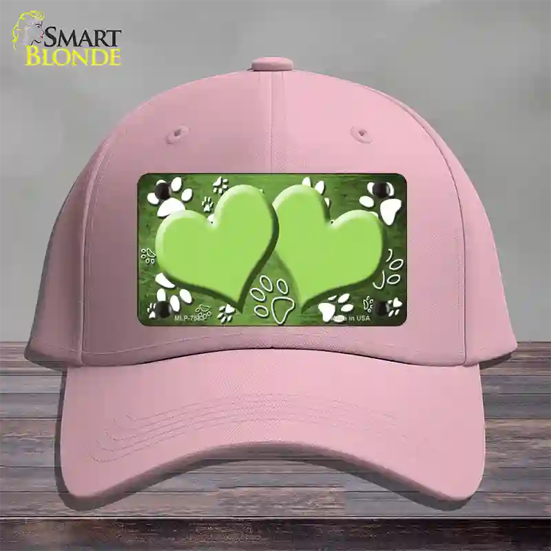 Paw Heart Lime Green White Novelty License Plate Hat Cotton / Pink