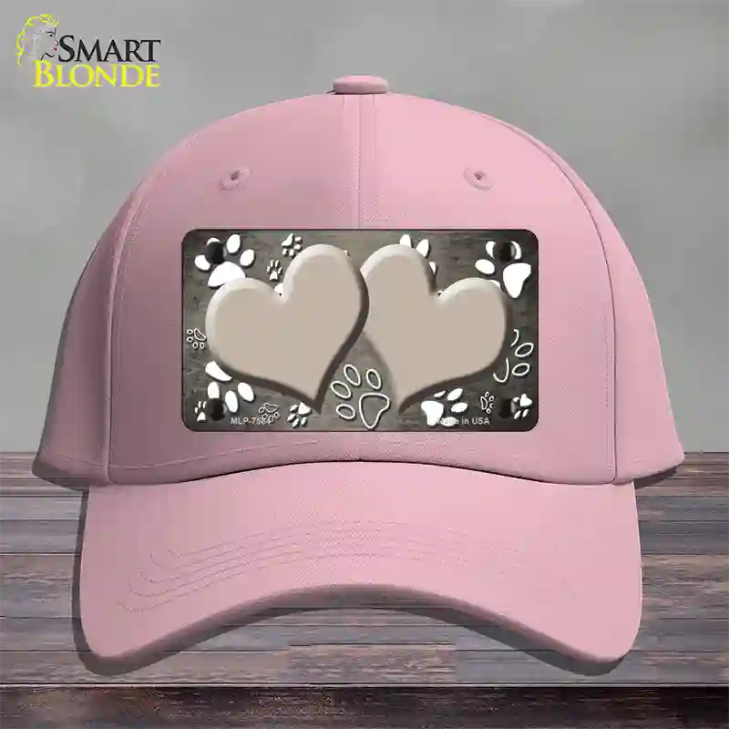 Paw Heart Tan White Novelty License Plate Hat Cotton / Pink