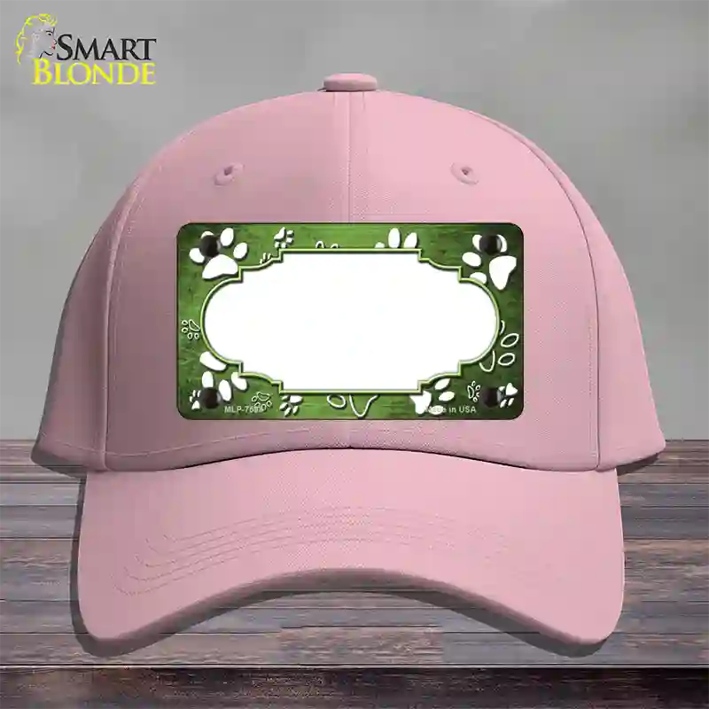 Paw Scallop Lime Green White Novelty License Plate Hat Cotton / Pink