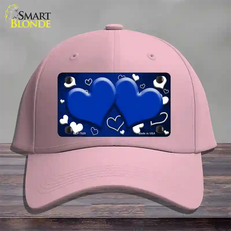 Blue White Love Hearts Oil Rubbed Novelty License Plate Hat Cotton / Pink