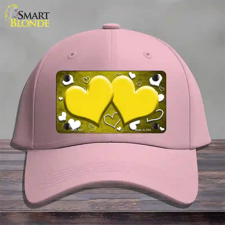 Yellow White Love Hearts Oil Rubbed Novelty License Plate Hat Cotton / Pink