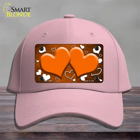 Orange White Love Hearts Oil Rubbed Novelty License Plate Hat Cotton / Pink