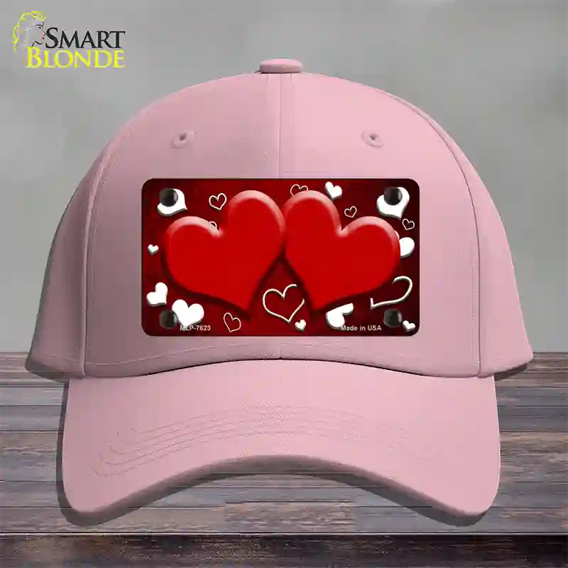 Red White Love Hearts Oil Rubbed Novelty License Plate Hat Cotton / Pink