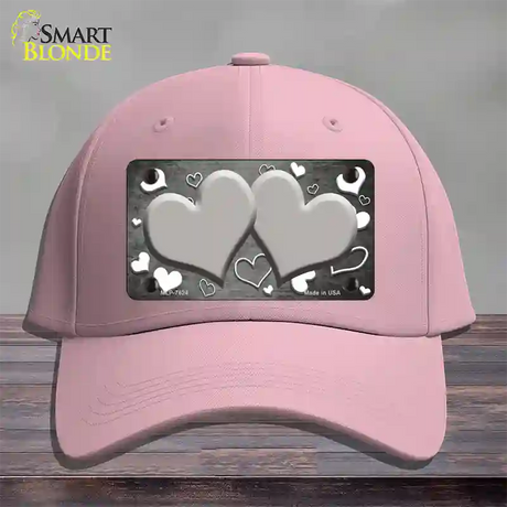 Gray White Love Hearts Oil Rubbed Novelty License Plate Hat Cotton / Pink