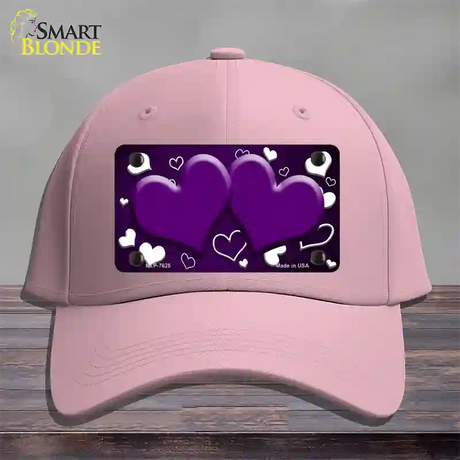 Purple White Love Hearts Oil Rubbed Novelty License Plate Hat Cotton / Pink