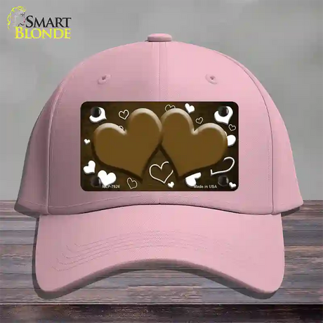 Brown White Love Hearts Oil Rubbed Novelty License Plate Hat Cotton / Pink