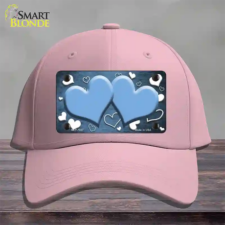 Light Blue White Love Hearts Oil Rubbed Novelty License Plate Hat Cotton / Pink