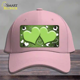 Lime Green White Love Hearts Oil Rubbed Novelty License Plate Hat Cotton / Pink