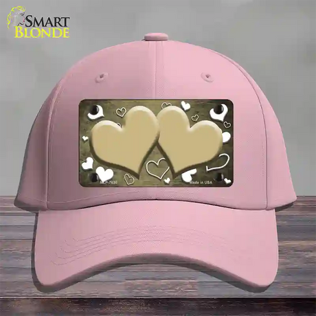 Gold White Love Hearts Oil Rubbed Novelty License Plate Hat Cotton / Pink