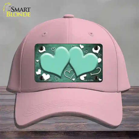 Mint White Love Hearts Oil Rubbed Novelty License Plate Hat Cotton / Pink