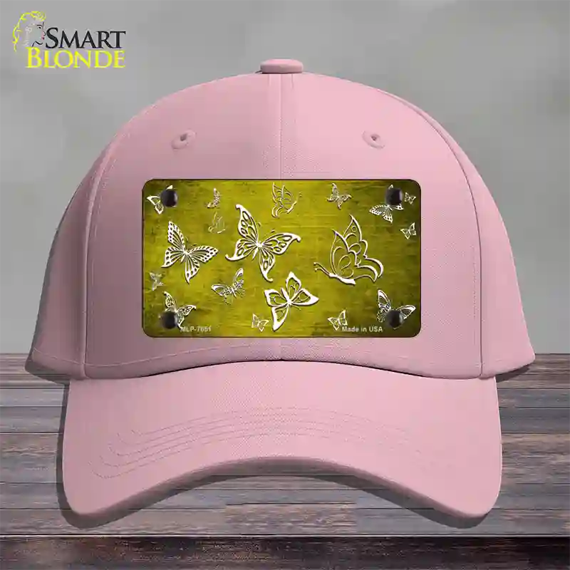 Yellow White Butterfly Oil Rubbed Novelty License Plate Hat Cotton / Pink