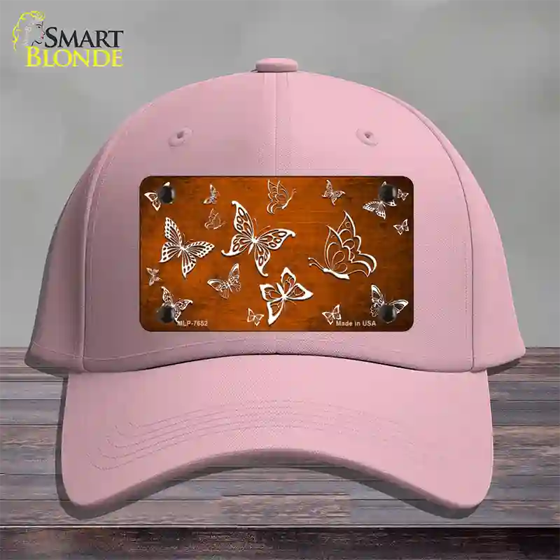 Orange White Butterfly Oil Rubbed Novelty License Plate Hat Cotton / Pink