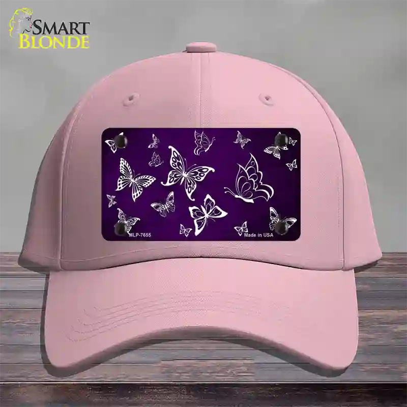 Purple White Butterfly Oil Rubbed Novelty License Plate Hat Cotton / Pink