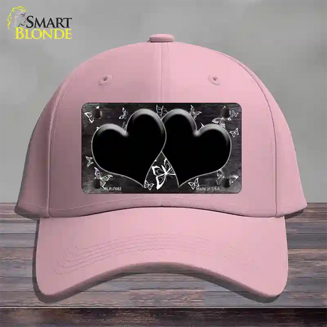 Black White Hearts Butterfly Oil Rubbed Novelty License Plate Hat Cotton / Pink